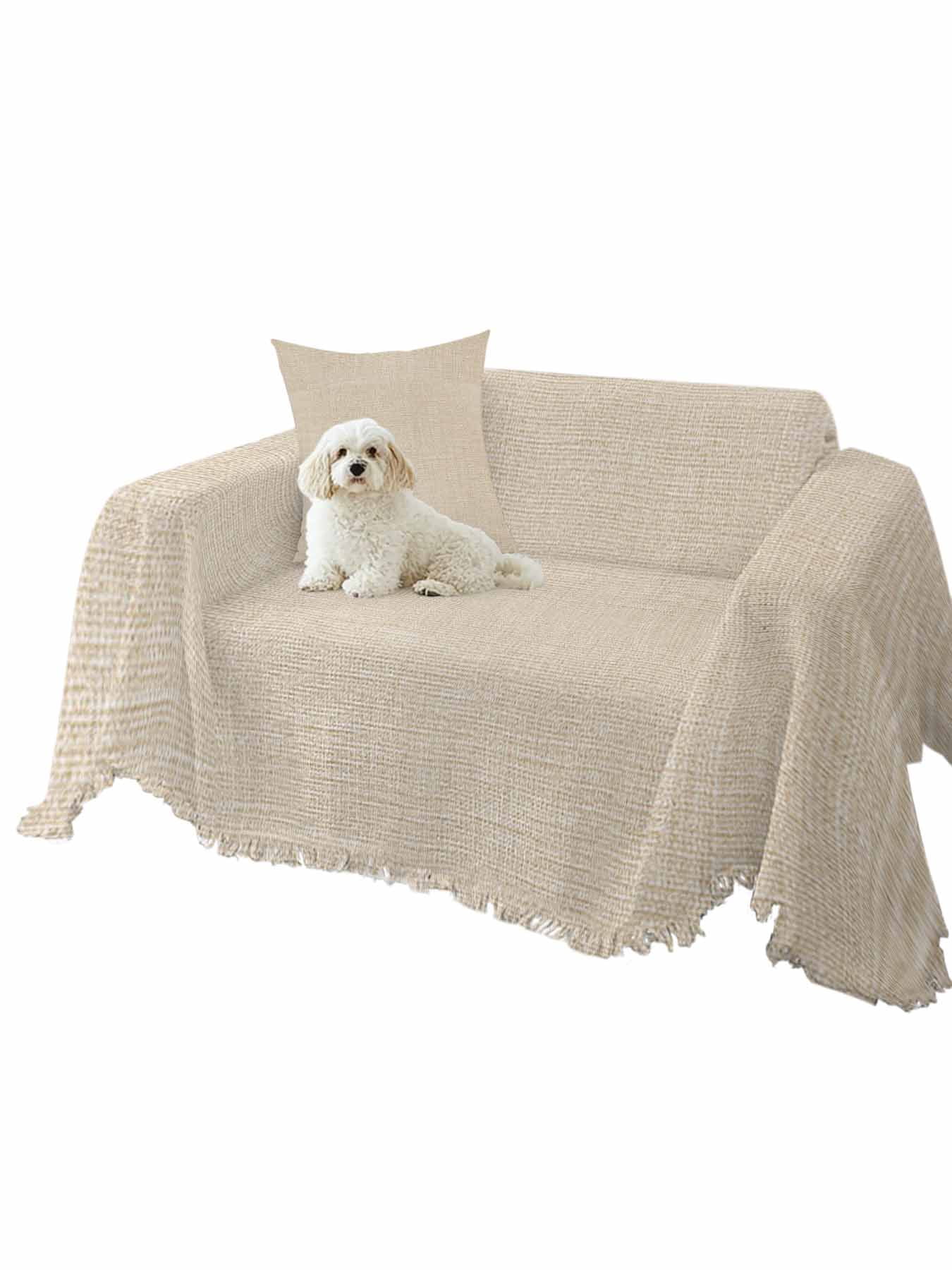 Vintage Cream Couch Cover for Dogs, Farmhouse Retro Beige Solid Color Washable Sofa Covers Slipcover for Pets Dogs Futon Cover, Couch Recliner Covers, Oversized Chair Slipcover 71"x91"