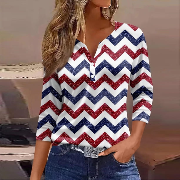 Fiudx Ofertas Relámpago Blusa de Manga 3/4 Corta Estampada a La Moda para Mujer, Blusa Informal con Cuello Redondo