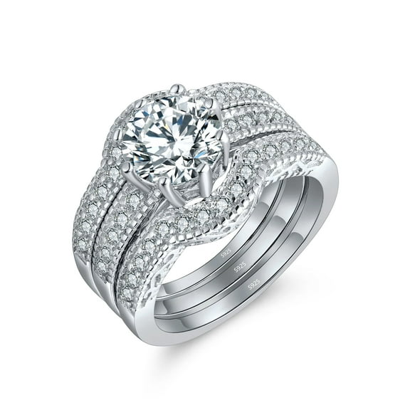 MABELLA 2.50Ct Round Sterling Silver CZ Wedding Engagement Rings Set Gifts for Women