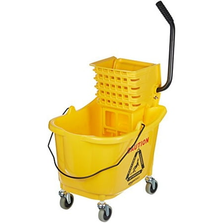 amazon basics side press wringer combo commercial mop bucket on wheels, 35 quart, yellow (b072vbnt17)