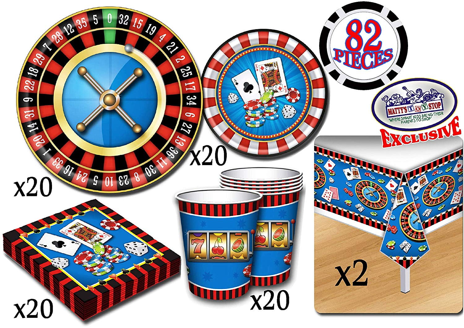  Casino Party Supplies - Serves 16 - Casino Theme Party  Decorations for Men/Adults Includes Casino Party Plates Poker Paper Plates  Cups Napkins and Straws for Poker Night Las Vegas Party Decorations 