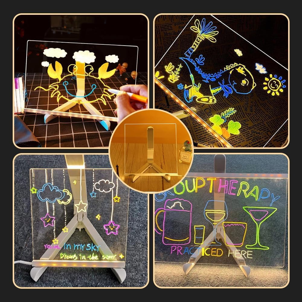 LED Note Board,Acrylic Dry Erase Board with Light,with Adjustable Stand and 7 Colors Pen,LED Illuminated Drawing Board for School Home,Gifts for Christmas, Valentine's Day