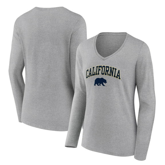 Women's Gray Cal Bears Campus Long Sleeve V-Neck T-Shirt