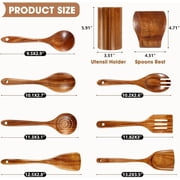 VUOHOEG 9 PCS Wooden Spoons for Cooking with Wide Utensil Heads, Teak Wooden Utensils Set