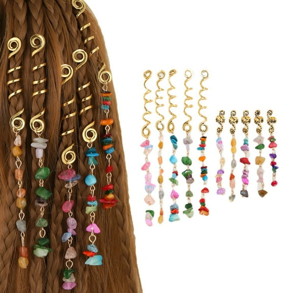 Yoyauz Colorful Natural Stone Pendant Hair Ornament Braided Jewelry Long Hair Lock Accessories Alloy Spiral Coil Hair Clip Metal Hair Pin Decoration Women's Jewelry Hair Ring Braided Hair Accessories