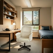 Homy Casa Office Desk Chair, Swivel Height Adjustable Wide Seat Computer Task Vanity Chair for Home Office, Beige