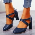 thumbnail image 4 of Zpanxa High Heels Shoes Women's Solid Color Buckle Round Toe Low Cut Chunky Heel High Heeled Shoes Shoes for Women Blue 42, 4 of 5