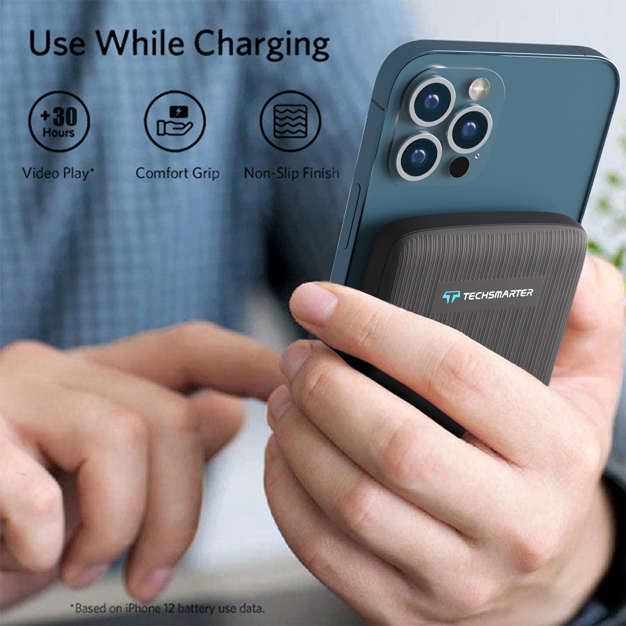 Techsmarter Magnetic 10000mAh Wireless Power Bank, 18W USB-C PD Portable Charger. Compatible with iPhone 14, 13, 12 Only