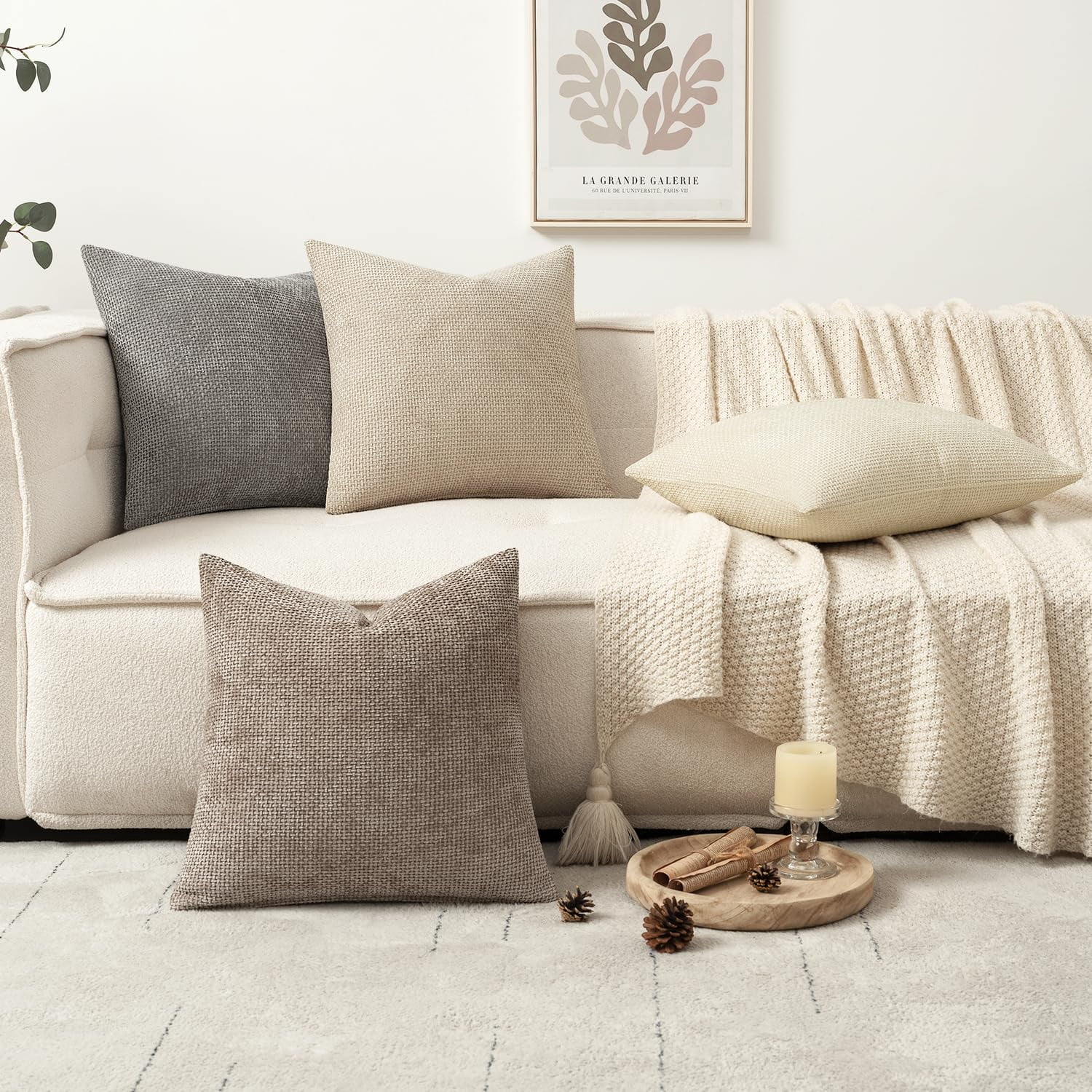 Lomyolo Set of 4 Chenille Pillow Covers - 20x20 Inch Soft Farmhouse Decor for Couch, Sofa, Bedroom Spring Summer Farmhouse Accent Boho Cushions Decor