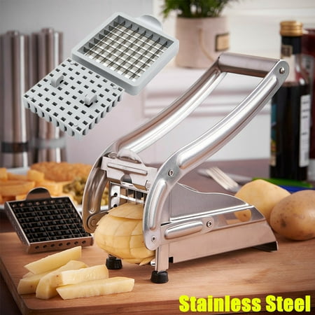 Stainless Steel French Fries Potato Chip Cutter Slicer Chopper Dicer Maker with 2 Interchangeable Blades for Fruit Veg Potato 36/64