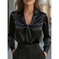 thumbnail image 2 of Deago Women's Long Sleeve Satin Blouse Twist Front Business Casual Dressy Elegant Shirts Office Work Tops (Black, M), 2 of 9