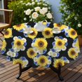 thumbnail image 4 of Sunflower and Daisy Black Pattern Round Tablecloth 70"x70", Wrinkle Resistant Wipeable Table Cover for Kitchen Dining Room Picnic Patio and Party, 4 of 6