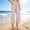 Linen pants-100Beige, variant on Linen Cropped Pants for Women Wide Leg High Waisted Pull on Striped Breathable Ankle Culottes with Pockets for Vacation Afternoons Casual Lounge Wear