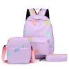 Mochila Mochila de dibujos animados de 3 piezas para mochila de estudiante con caja de almuerzo (púrpura)
