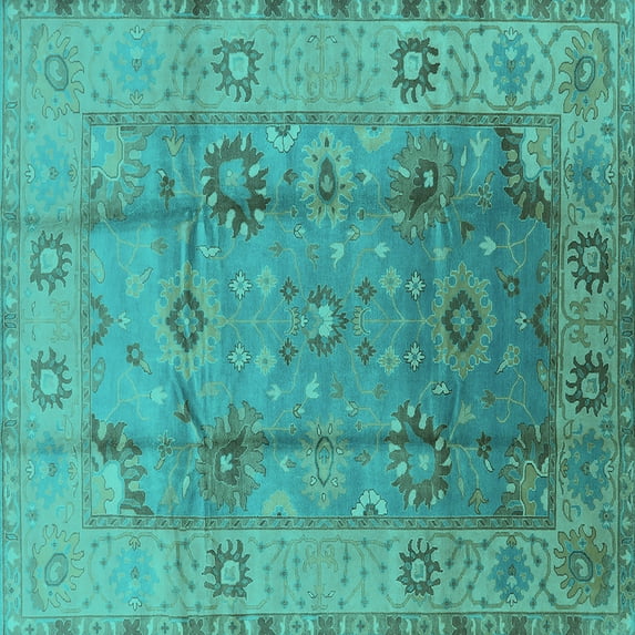 Ahgly Company Indoor Square Oriental Turquoise Blue Traditional Area Rugs, 6' Square