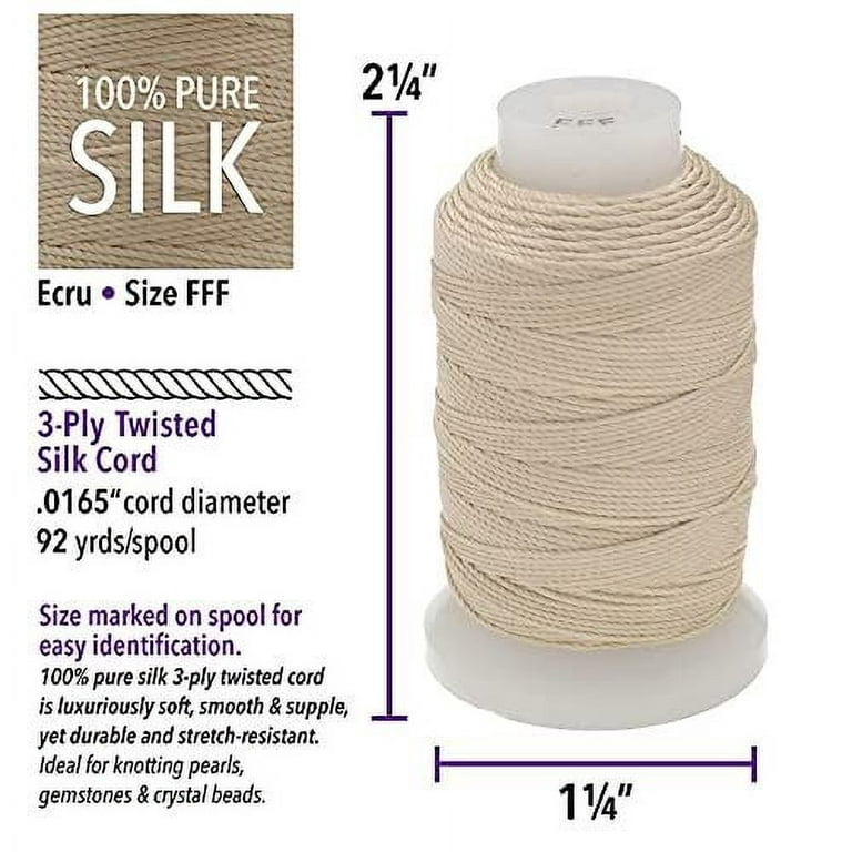 The Beadsmith Pure Silk Cord – Ecru Color – Size FFF (0.419mm/0.0165”) – 92  Yards (276ft), 1/2-Ounce Spool – for Knotting Pearls, Gemstones, Crystals