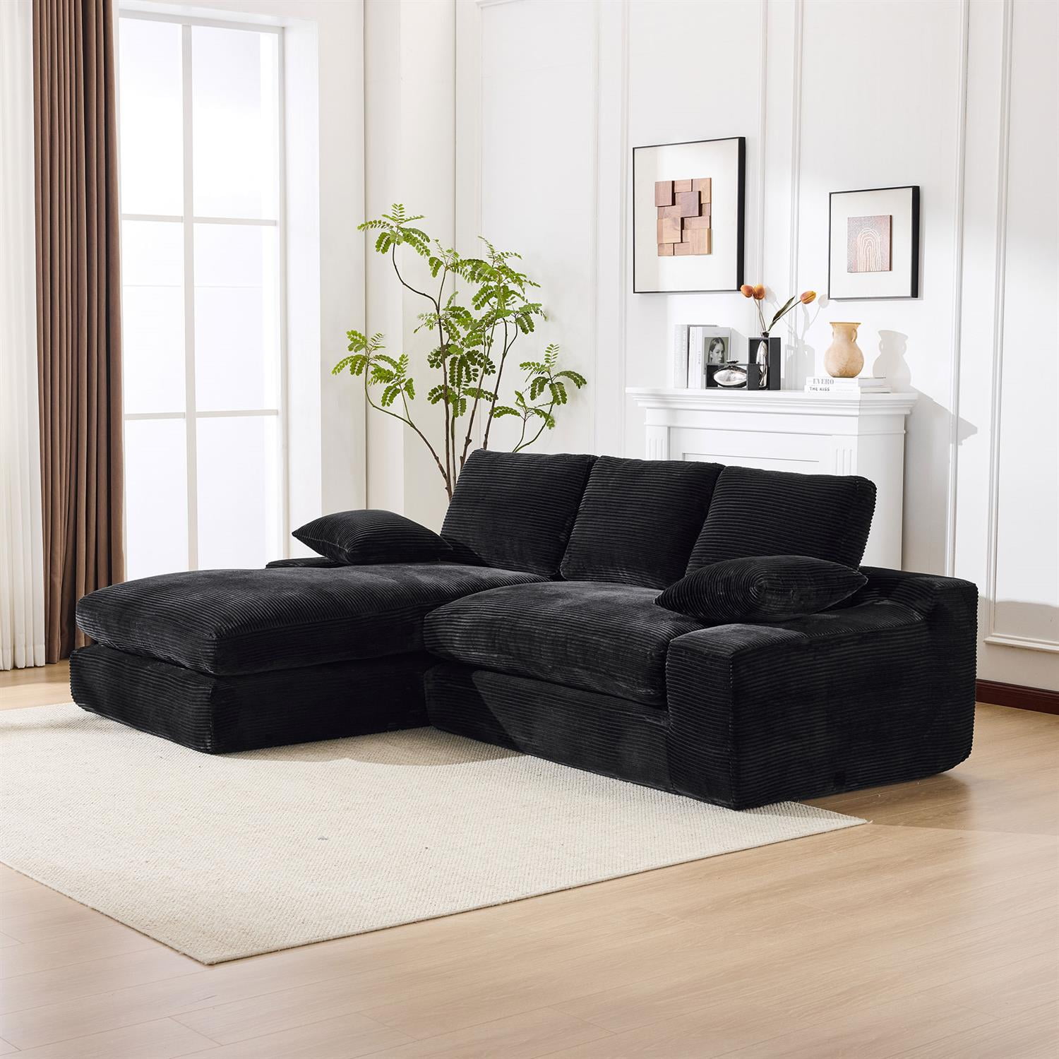 Demi Bonn 99"x69" L-Shape Modular Sectional Sofa Set, Modern Minimalist Upholstered Sleeper Couch for Bedroom & Living Room, No Installation, Black