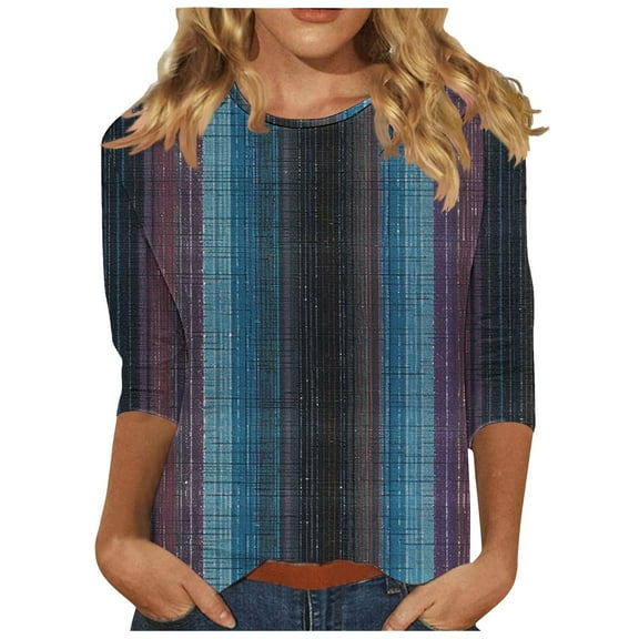 CYMMPU Loose Fit Crew Neck 3/4 Sleeve Striped Ombre Tunic Tops Spring Tops Fall Trendy Shirts Blouses for Women Dressy Casual Dye Tie T-Shirts XXL