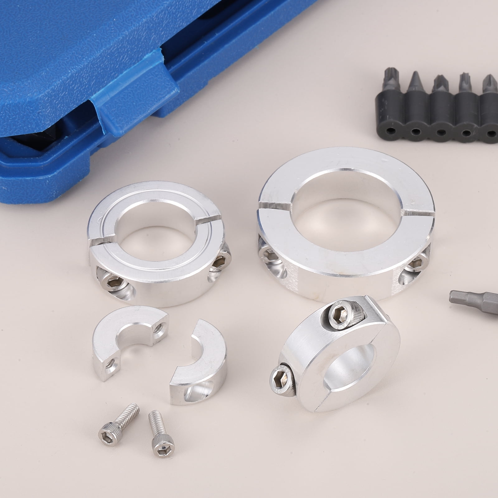 Uxcell 4 Pack Double Split Shaft Collar 1-1/8" Bore, Two-Piece Clamping Collar 1-7/8" OD, Clamp-On Set Screw Collars (2024 Aluminum)