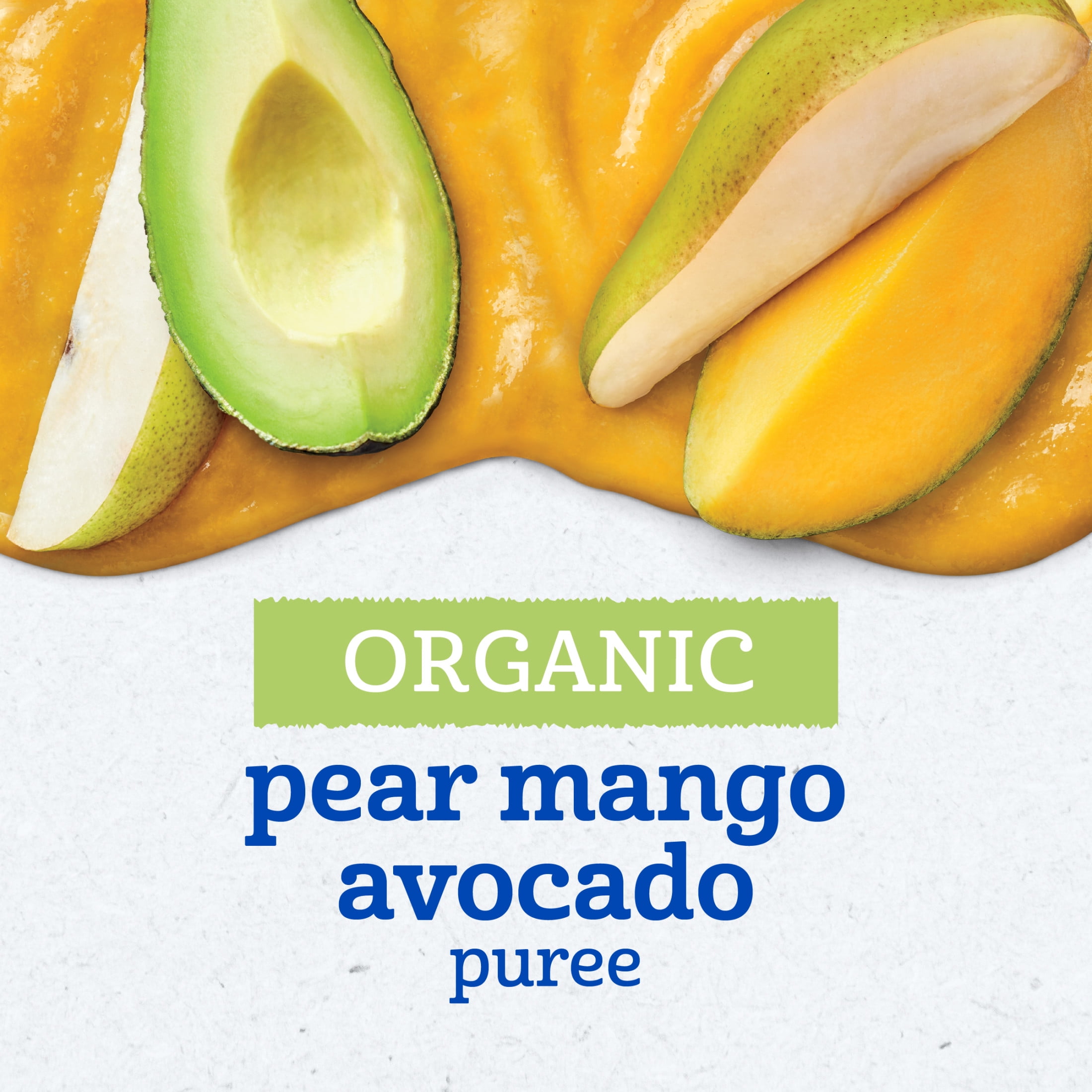 (12 pack) Gerber Stage 2 Baby Food, Organic Pear Mango Avocado, Baby Food Pouches, Puree 3.5 oz