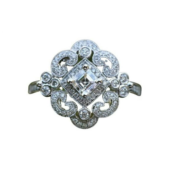 HeartsAndYou Antique Inspired Vintage Inspired Engagement Ring for Women 2ct Asscher Cut Moissanite 18k White Gold over Silver