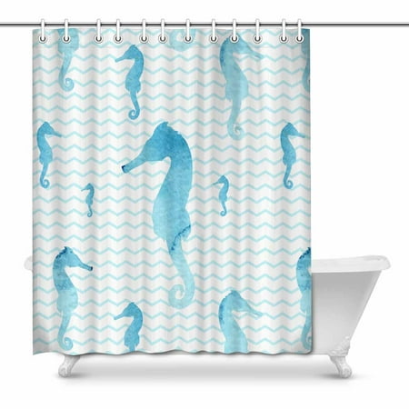Bathroom Decorative Fabric Bath Curtain, Seahorse Shower Curtain