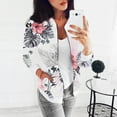 thumbnail image 2 of Women's Floral Zip Up Bomber Jacket Coat Clearance Womens Ladies Round Neck Retro Floral Zipper Up Jacket Coat Outwear, 2 of 5