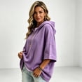 thumbnail image 5 of Textilo Women's Sweaters 3/4 Batwing Sleeve Drawstring Hoodie Hooded Solid Color Sweatshirt Travel Loose Fit 2026 Fall Winter Casual Top,Purple 2XL, 5 of 6