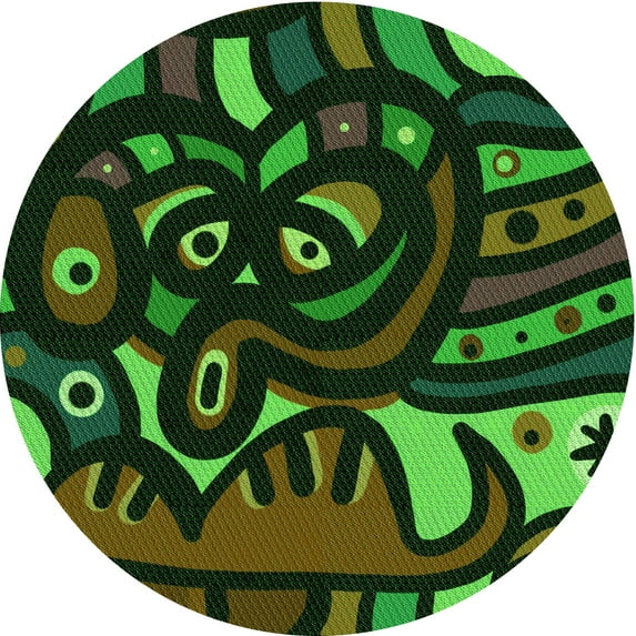 Ahgly Company Indoor Round Patterned Dark Lime Green Area Rugs, 7' Round