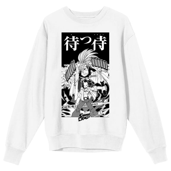Shaman King Samurai & Japanese Characters Crew Neck Long Sleeve White Adult Sweatshirt-Medium