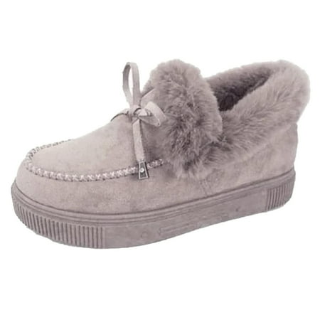 

Snow Boots Loafer Flats Cozy Arch-Support Shoes Winter Platform with Fleece for Girls Bootie Breathable House Shoes Indoor Outdoor Vintage Solid Color