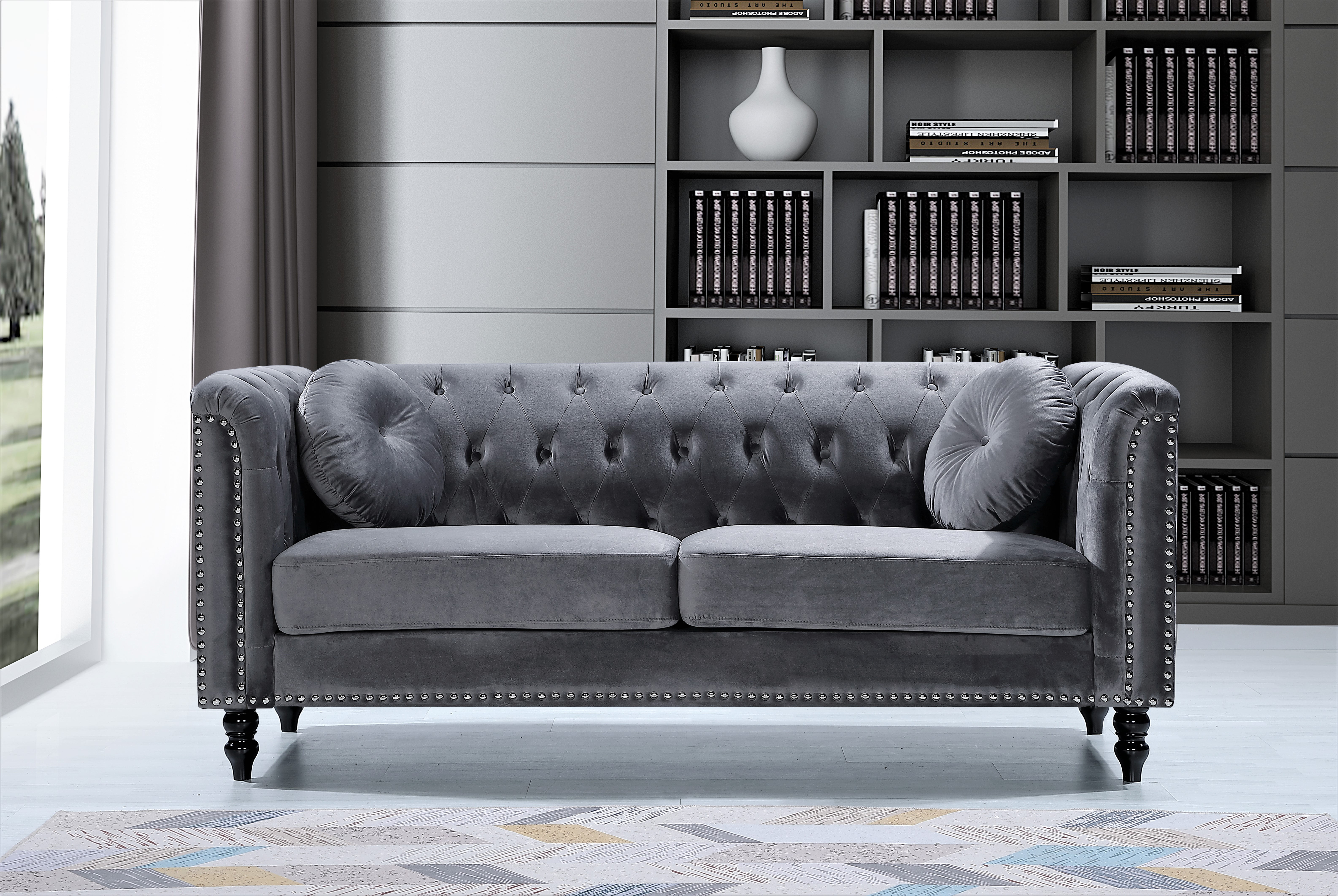 Uspridefurniture Lueck 2 Pcs Velvet Living Room Set, Sofa Loveseat,Gray