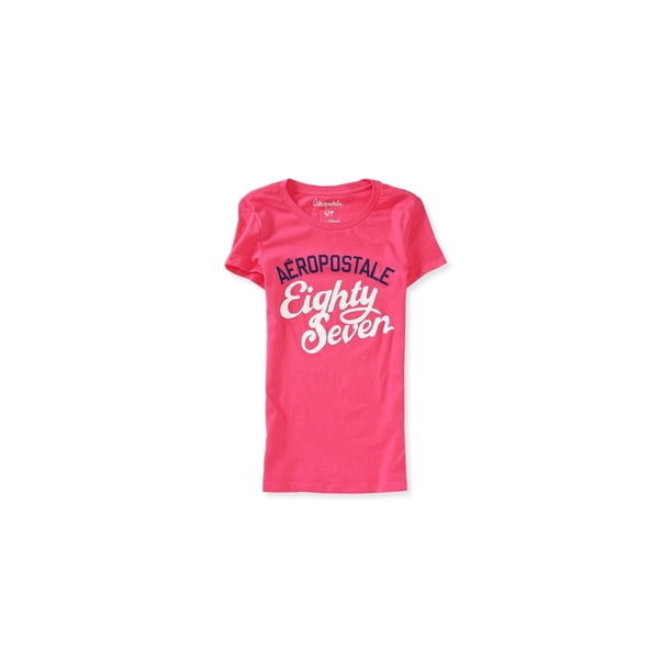 Camiseta básica Aeropostale Script Print 87 para mujer, rosa, pequeña Aeropostale Camiseta básica