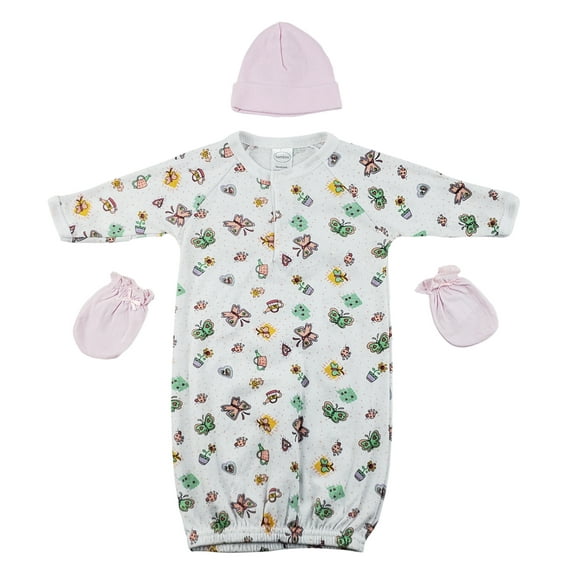 Gown, Cap and Mittens - 3 Pc Set