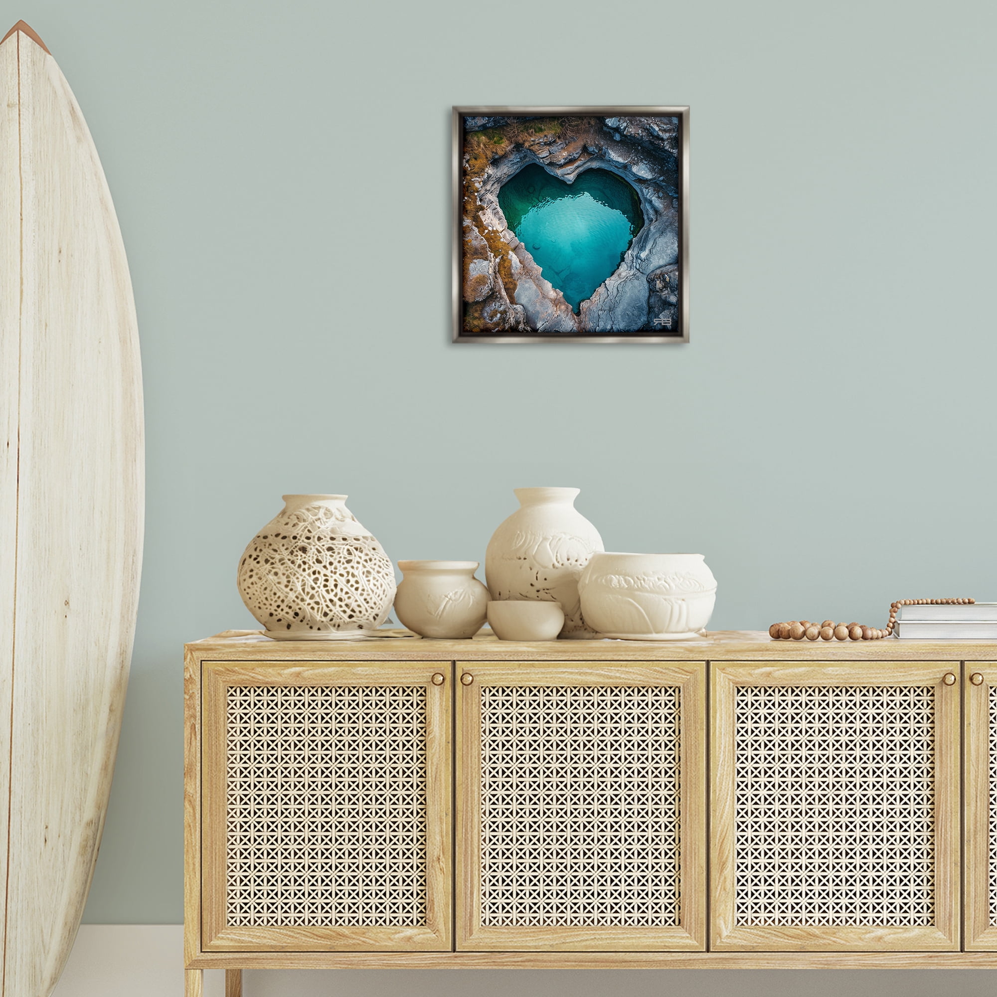 Stupell Industries Heart Shaped Natural Pool Landscape & Nature Painting Gray Floater Framed Canvas Art Print Wall Art, 18 x 18