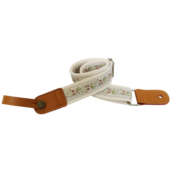 MUSIC FIRST Original Design Vintage Floral Embroidered & Genuine Leather Ukulele Strap Ukulele Shoulder Strap With a MUSIC FIRST Genuine Leather Strap Locker