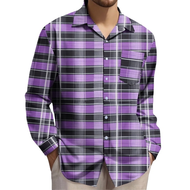Yaoyar Men's Plaid Button Down Shirt Long Sleeve Casual Lapel Work Shirts Lightweight Shirts with Pocket
