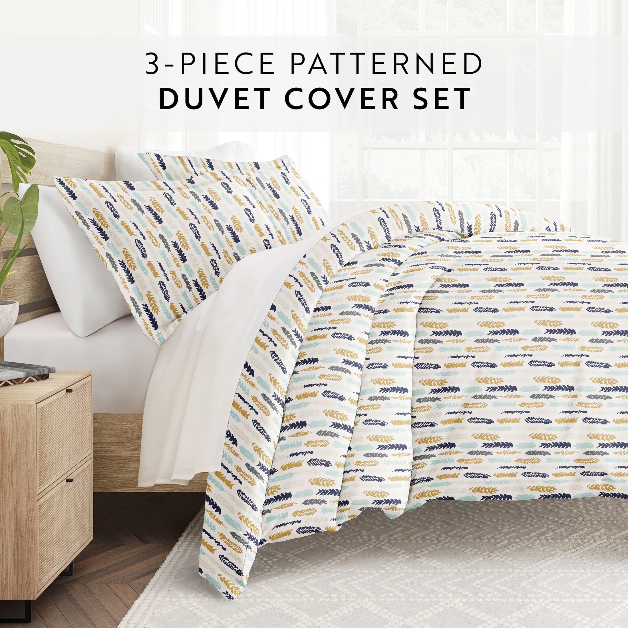Noble Linens Navy Feathers Pattern 2-Piece Duvet Cover Set, Twin/TwinXL