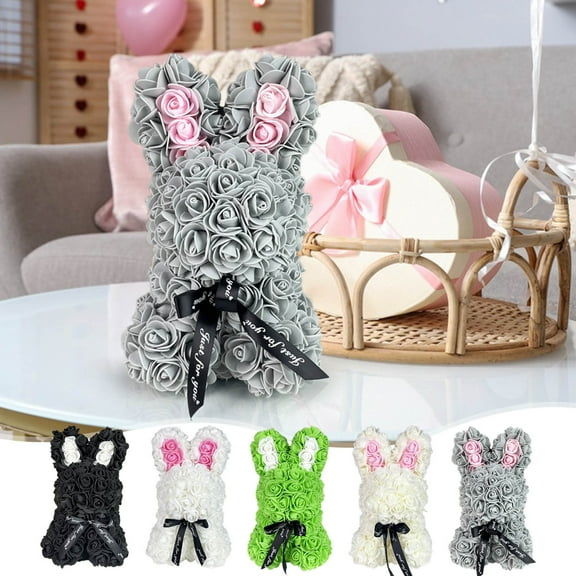 Simulation Rose Bunny, 9.8 inch Artificial Rose Flower Bear, Gifts for Valentines Day, Wedding, Mothers Day and Anniversary, Including Gift Box