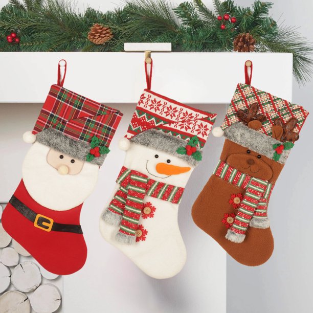 Ganfancp Medias de Navidad de Punto con Diseños de Papá Noel y Muñeco de Nieve Bolsas de Regalo Rojas Ideales para Colgar Del Árbol de Navidad Decoración Ofertas Del Día Sólo En Línea Medias de Navid