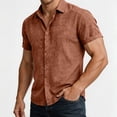 thumbnail image 4 of Men's Linen Short Sleeve Shirts Cotton Casual Lightweight Button Down Shirt Beach Vacation Summer Top Beach Shirt Brown 3XL, 4 of 9