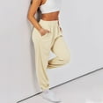 thumbnail image 4 of felwors Women's High Waisted Ultra Soft Modal Joggers Running Sweatpants Casual Lounge Pants with Pockets Beige, XL, 4 of 6
