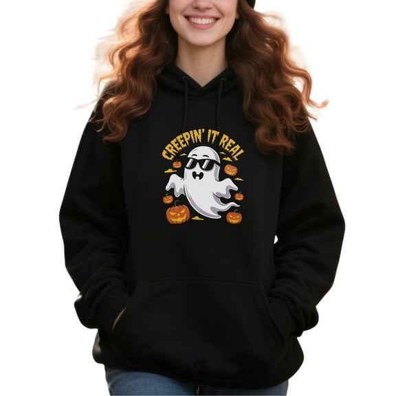 Haunted Night Halloween Hoodie for Men and Women, Unisex Pullover Hooded Sweatshirt, Comfortable Cotton Poly Blend, Casual Seasonal Outfit