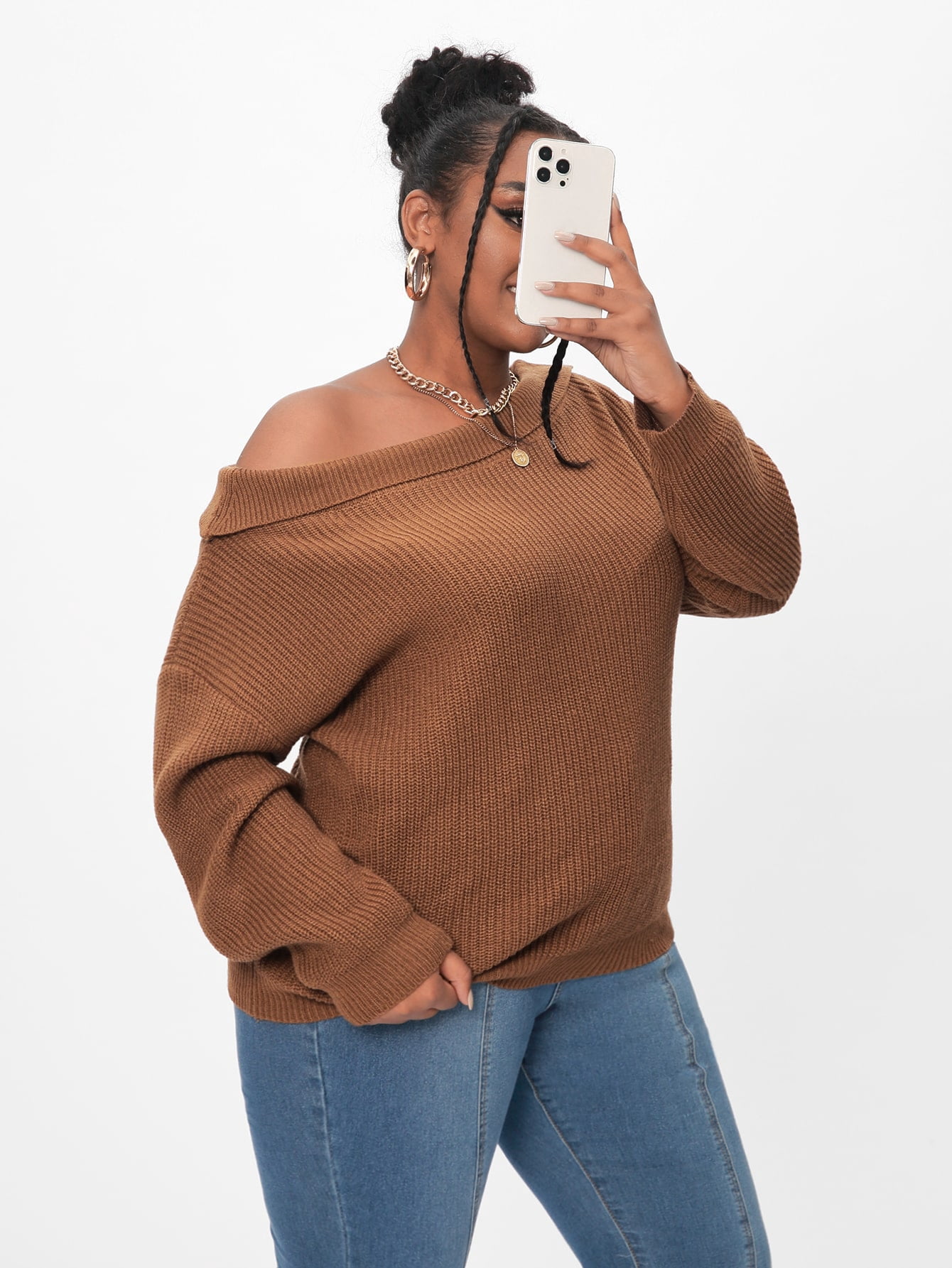 Fold Off Shoulder Sweater 12905S012112 
