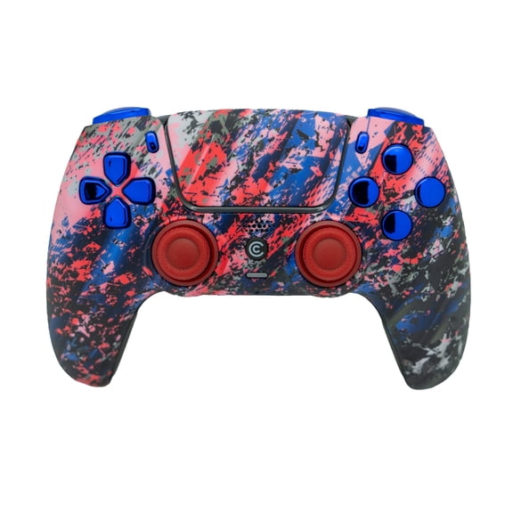 Custom Controllerzz Custom Wireless Controller Compatible with PS5 - Multiple Designs Available (Glacier Burn & Blue Chrome Inserts)