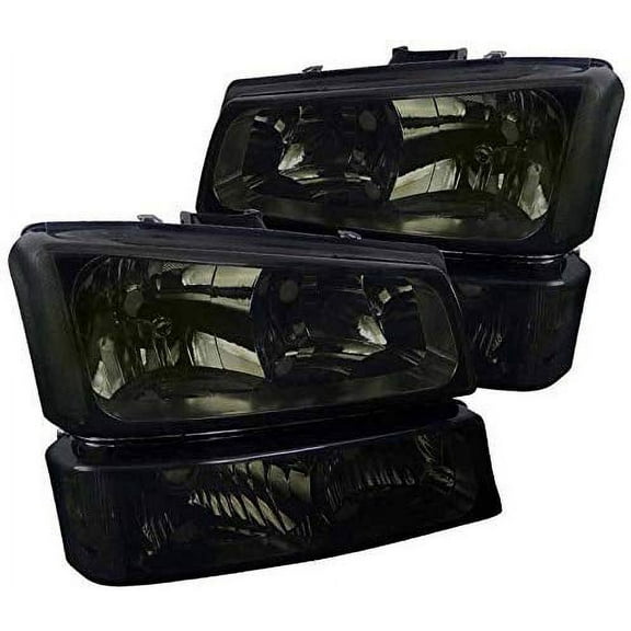 OE Replacement Headlights Head Lamps And Signal Bumper Light Combo Chrome Housing Smoke Lens Made For And Compatible With 2003 - 2007 Chevrolet Chevy Silverado Avalanche 03 04 05 06 07
