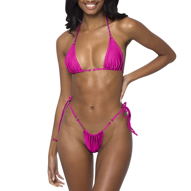 SZXZYGS Womens Swimsuits High Waisted Plus Women Halter String Bikini Set Sexy Thong Two Piece Swimsuits Solid Color Bathing Swimwear Independence Day 2024