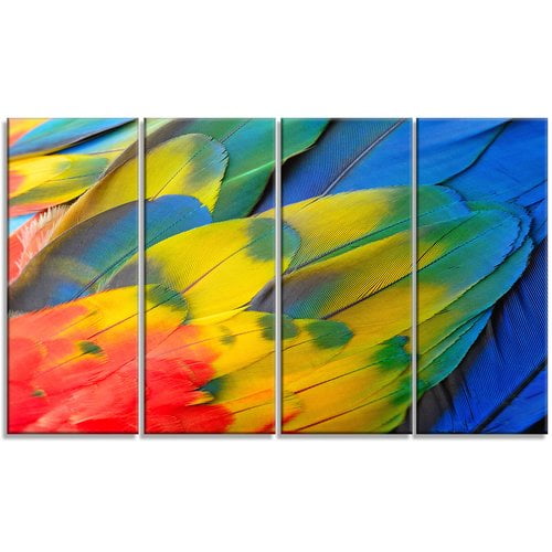 Design Art Scarlet Macaw Feathers 4 Piece Graphic Art On Wrapped Canvas Set Walmart Com Walmart Com