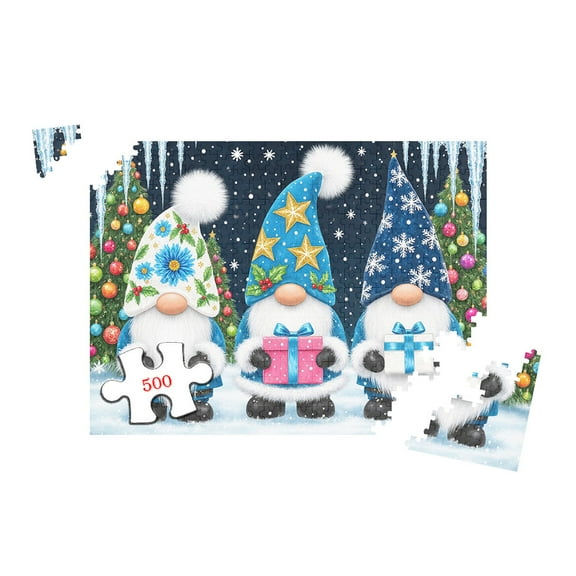 Winter Gnome Christmas Jigsaw Puzzle 500 Pieces Festive Holiday Scene with Snow and Trees for Adults Relaxation and Home Decor 20.5x15 Inch Challenging Puzzle Game