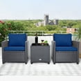 thumbnail image 2 of Costway 3PCS Patio Wicker Furniture Set with Beige & Navy Cushion Covers Balcony, 2 of 9